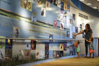 Family visiting Bear River Migratory Bird Refuge Visitor Center in Box Elder County 